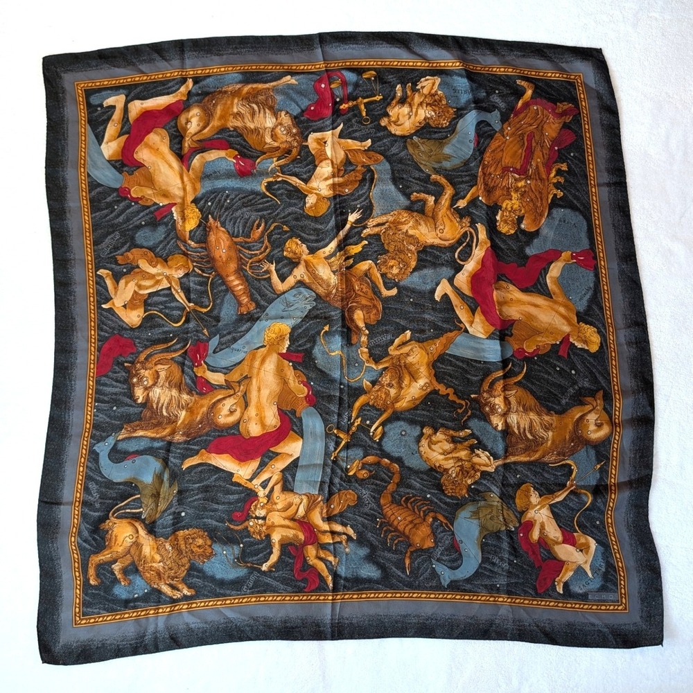 Vintage Echo Zodiac Celestial Silk Scarf Astrological Constellation Print 34"